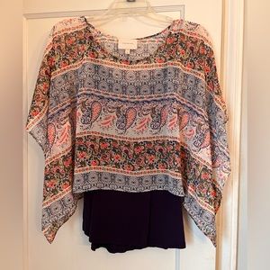 Skies Are Blue navy tank with sheer overlay size M